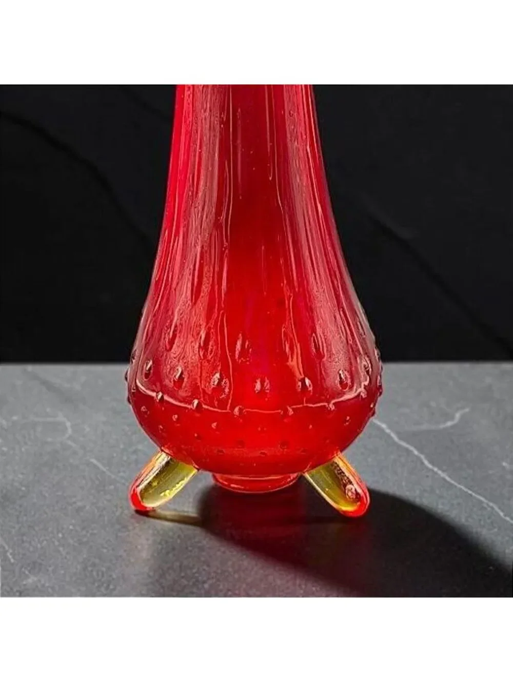 Vintage 1960s LE Smith Amberina Glass Vase with Hobnail Base and Three Feet, 14
